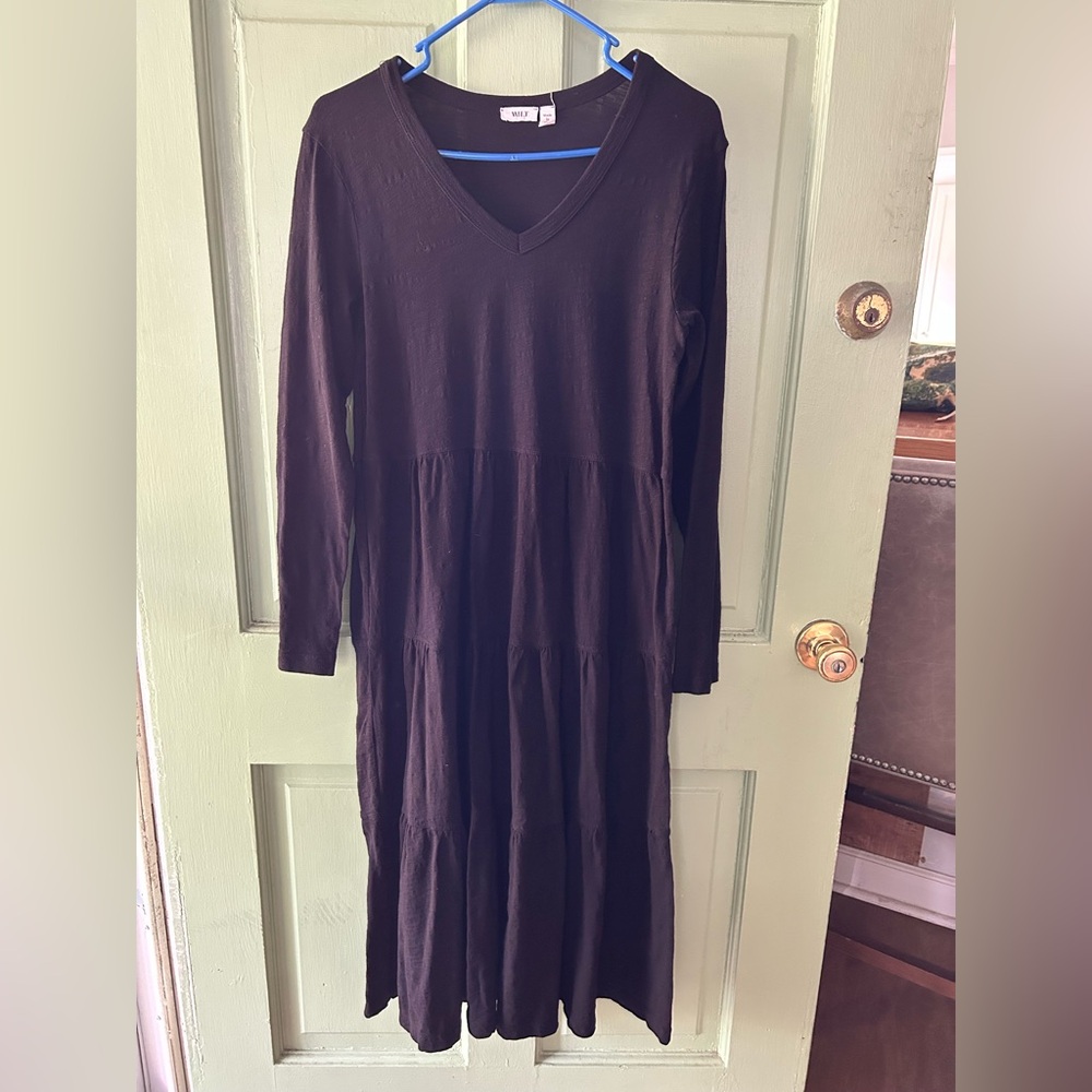 Wilt black maxi midi dress tiered cotton slub like new